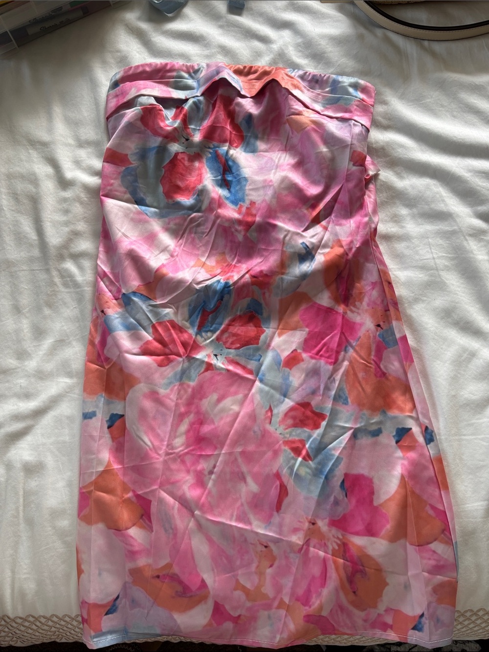 Strapless Floral Watercolor Dress in Pink & Coral